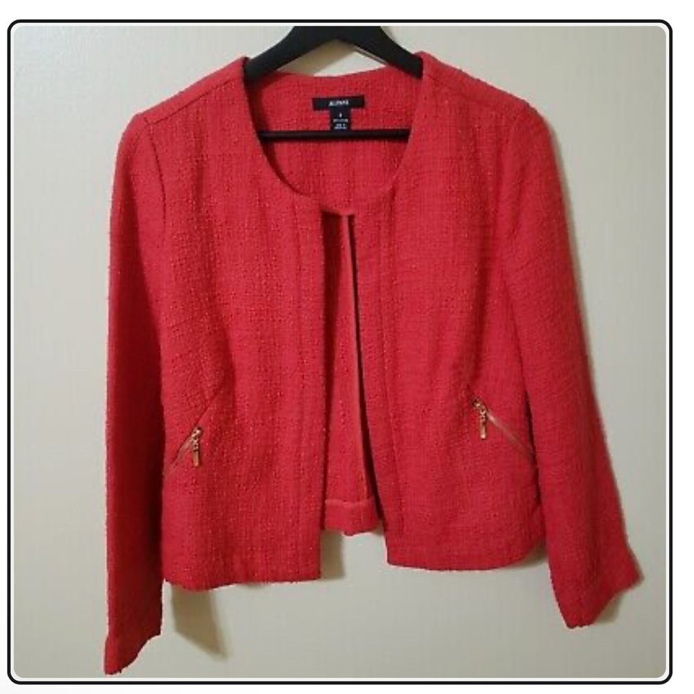 Alfani Size 8 Womens Tweed Jacket Red-Orange Open Front Cotton
